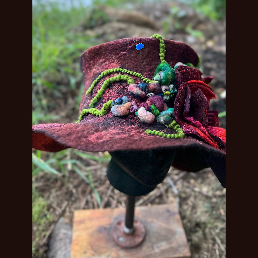 Felted top hat with rose 24” medium large