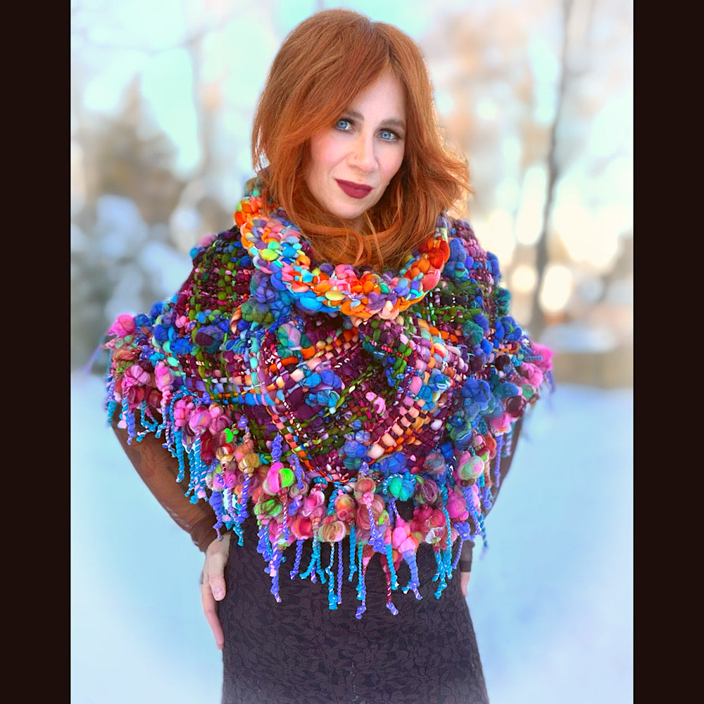 Handmade wool Woven Scarf shawlette 26”X  18” larger size