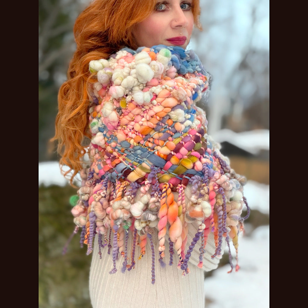 Handmade wool Woven Scarf shawlette 20” X 19”