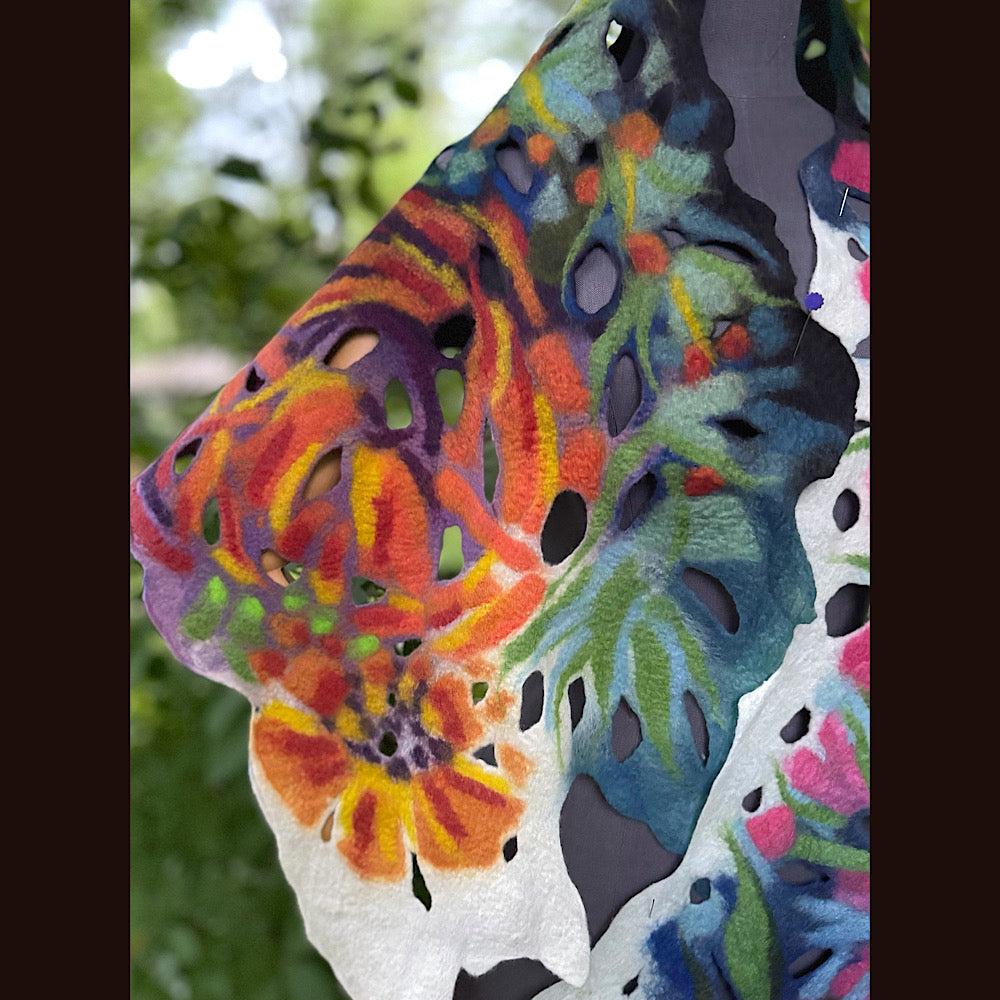 OOAK Handmade wool Felted Scarf 78” X 17” Original art work