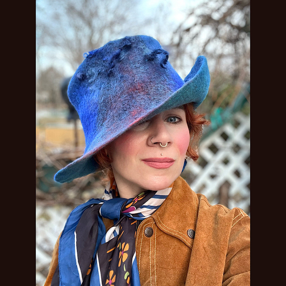 Felted top hat with curls 23” 1/2 medium