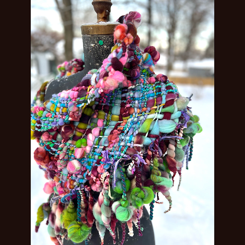 Winter rose Woven art yarn Giant cowl