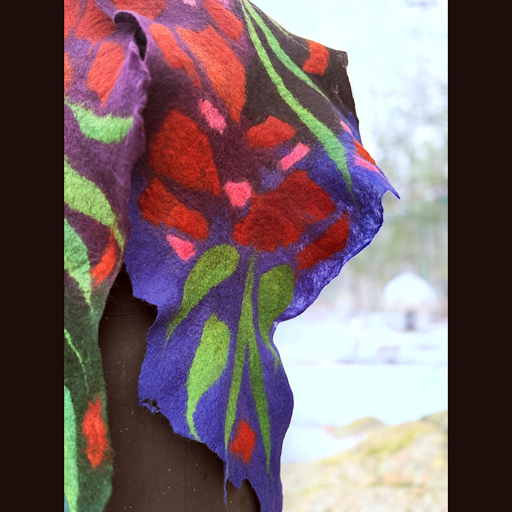 Handmade wool Felted Scarf 68” X 11”