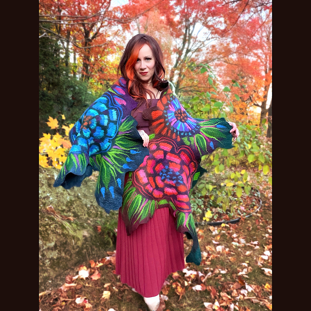 Handmade wool Felted Scarf 82” X 31”