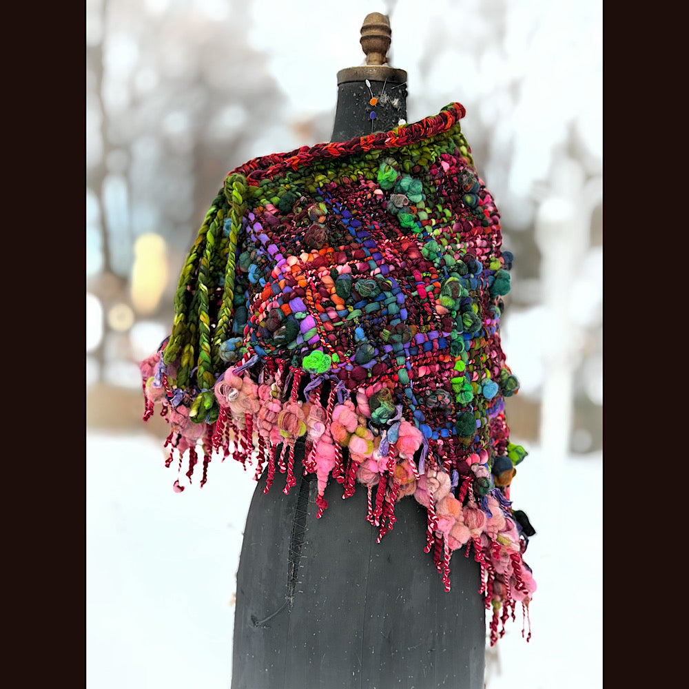 Handmade wool Woven Scarf shawlette 53” X 28”