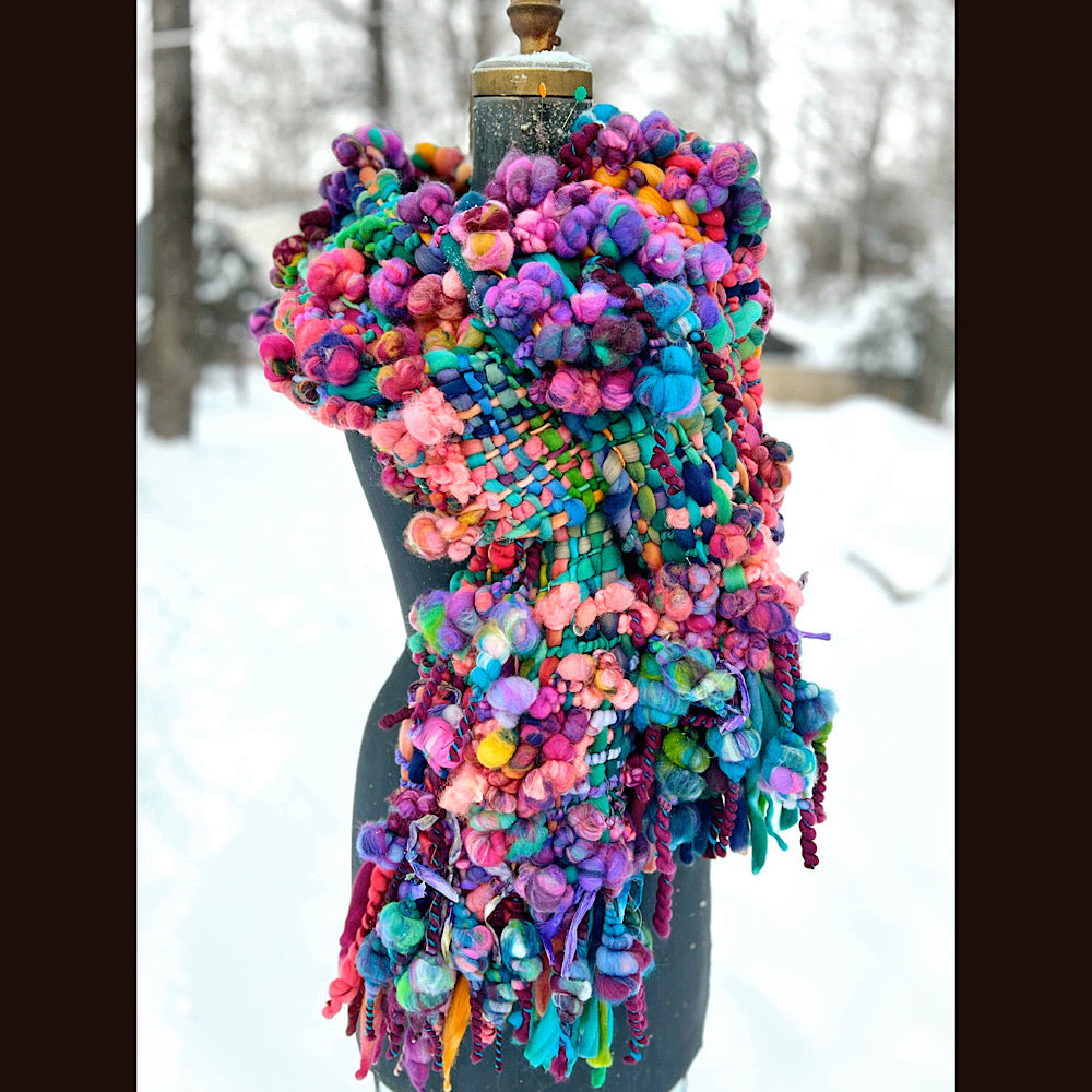 Winter rose Woven art yarn Scarf 102” X 8”