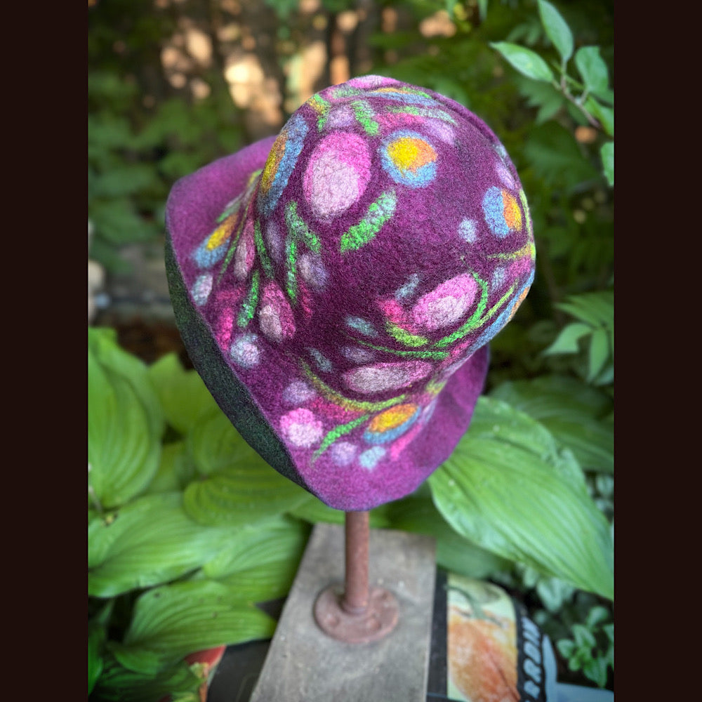 OOAK Handmade wool Felted hat 23.5” medium