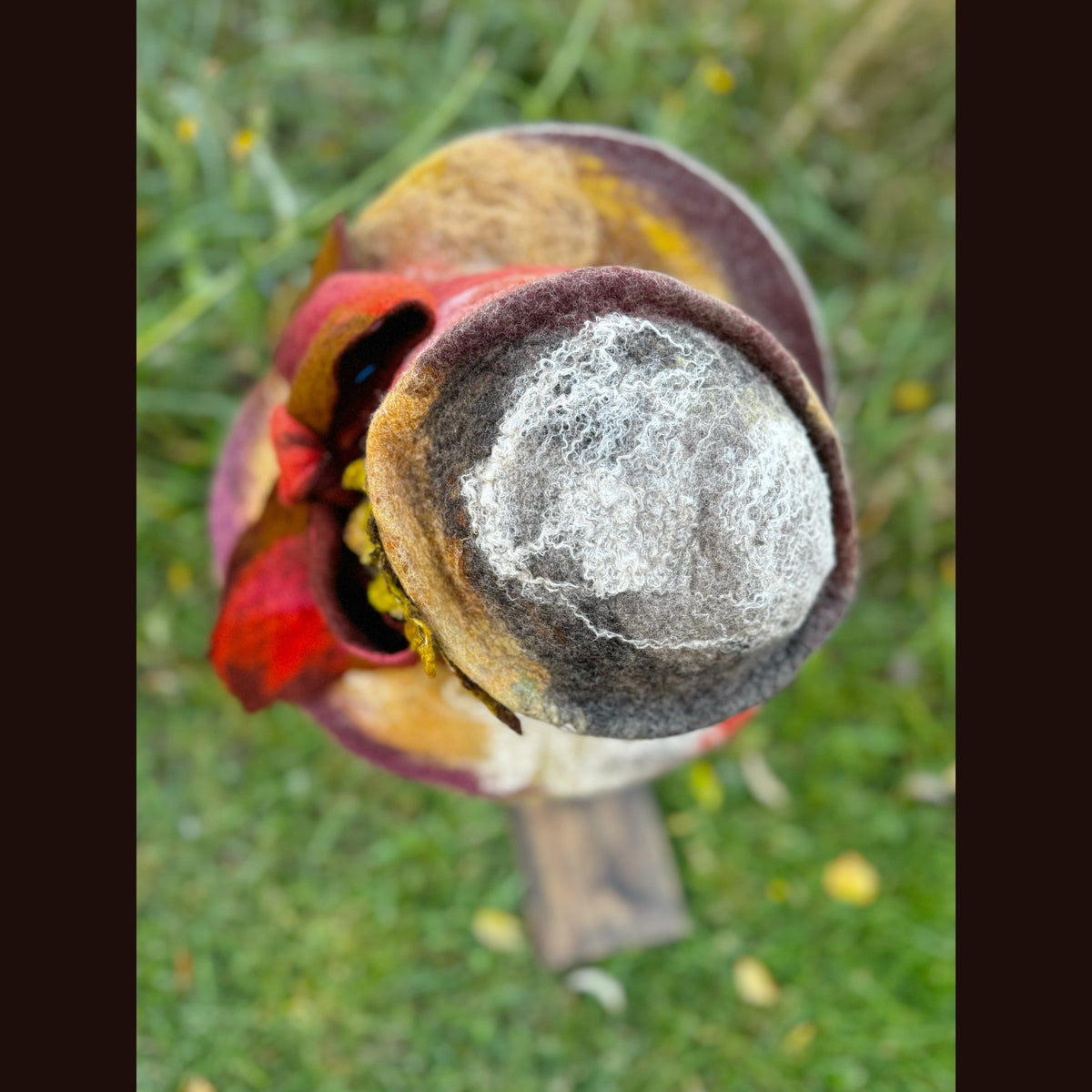 Felted top hat with leaves 23 3/4” medium
