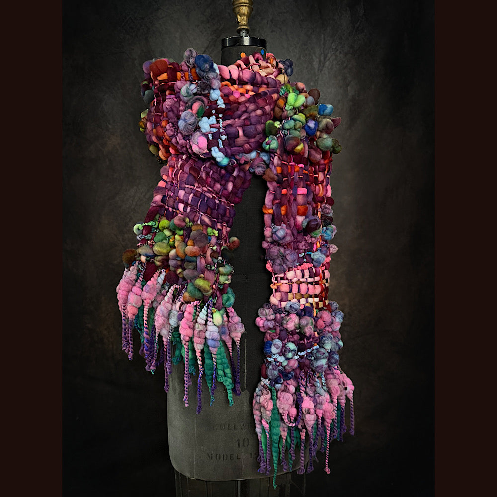 OOAK Handmade wool Woven Scarf 84” X 9”