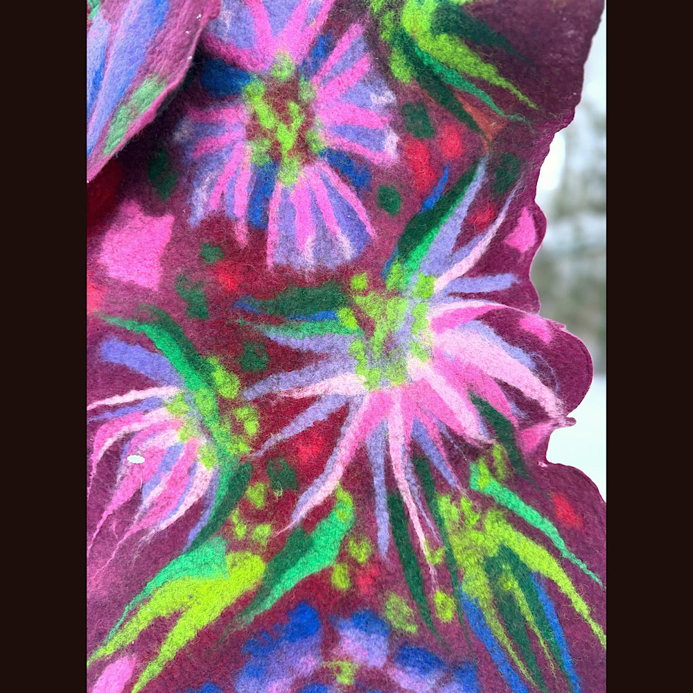 Handmade wool Felted Scarf 80” X 17”