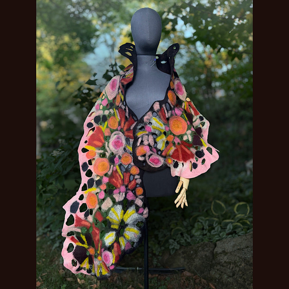 OOAK Handmade wool Felted Scarf 82” X 17” Original art work