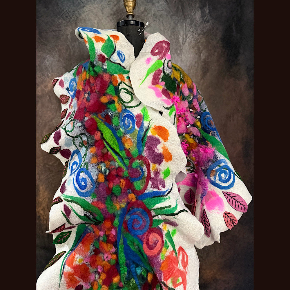 OOAK Handmade wool Felted Scarf 80” X 19”