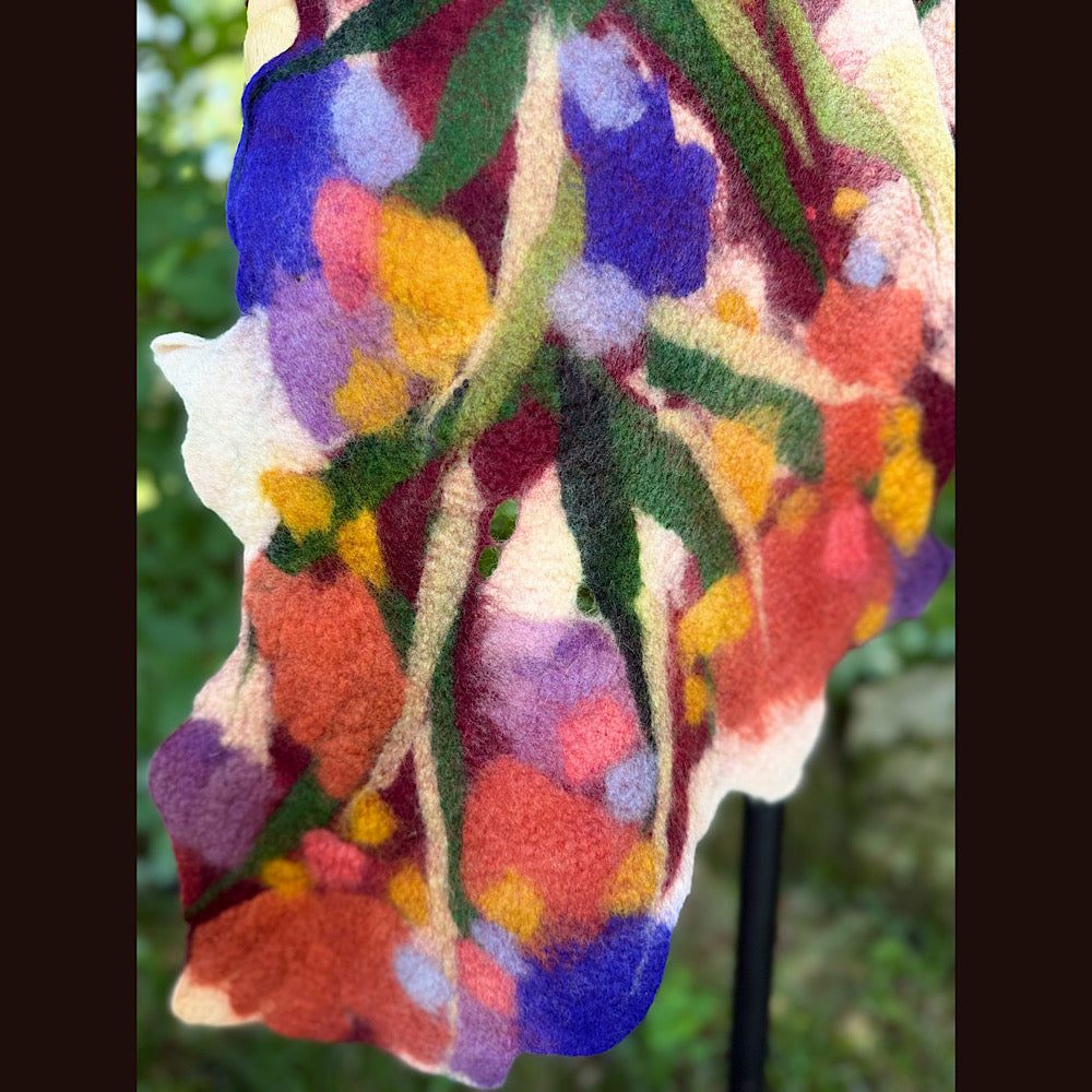 OOAK Handmade wool Felted Scarf 76” X 14” Original art work