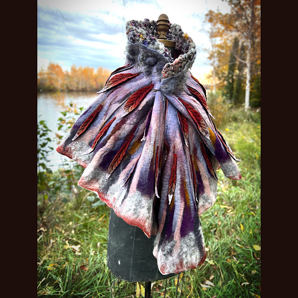 October sunset felted shawl 86” X 22”