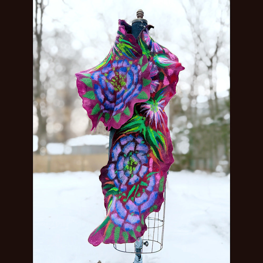 Handmade wool Felted Scarf 80” X 17”