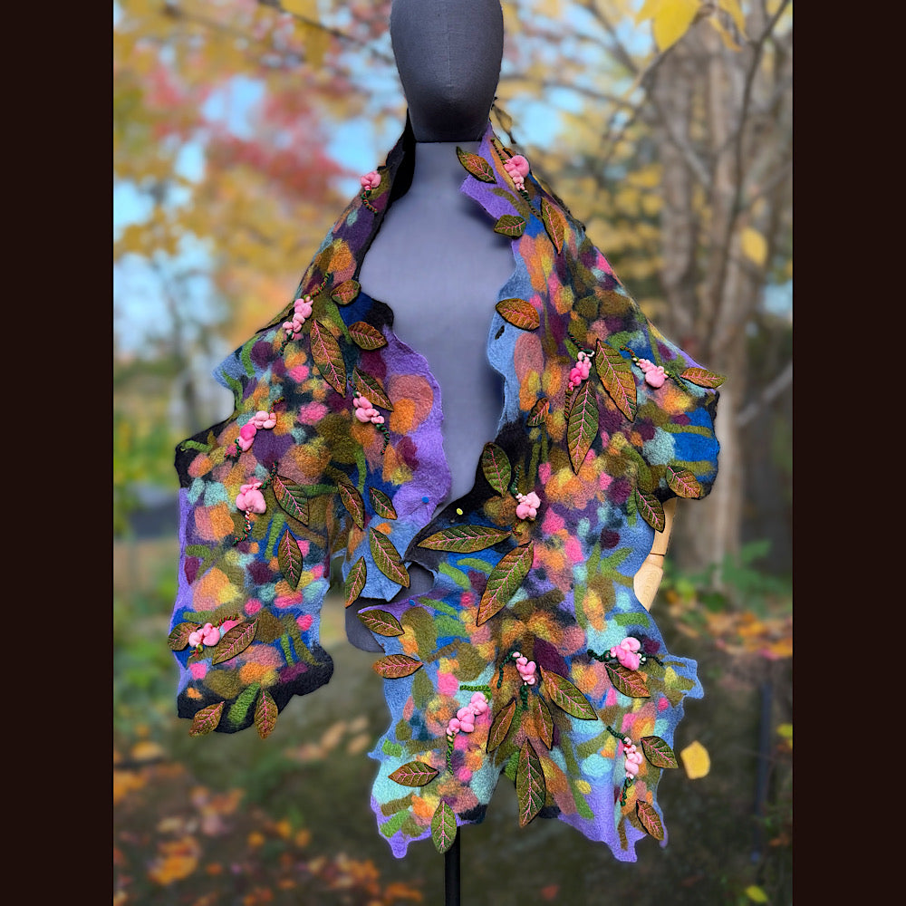 OOAK Handmade wool Felted Scarf 82” X 23” Original art work