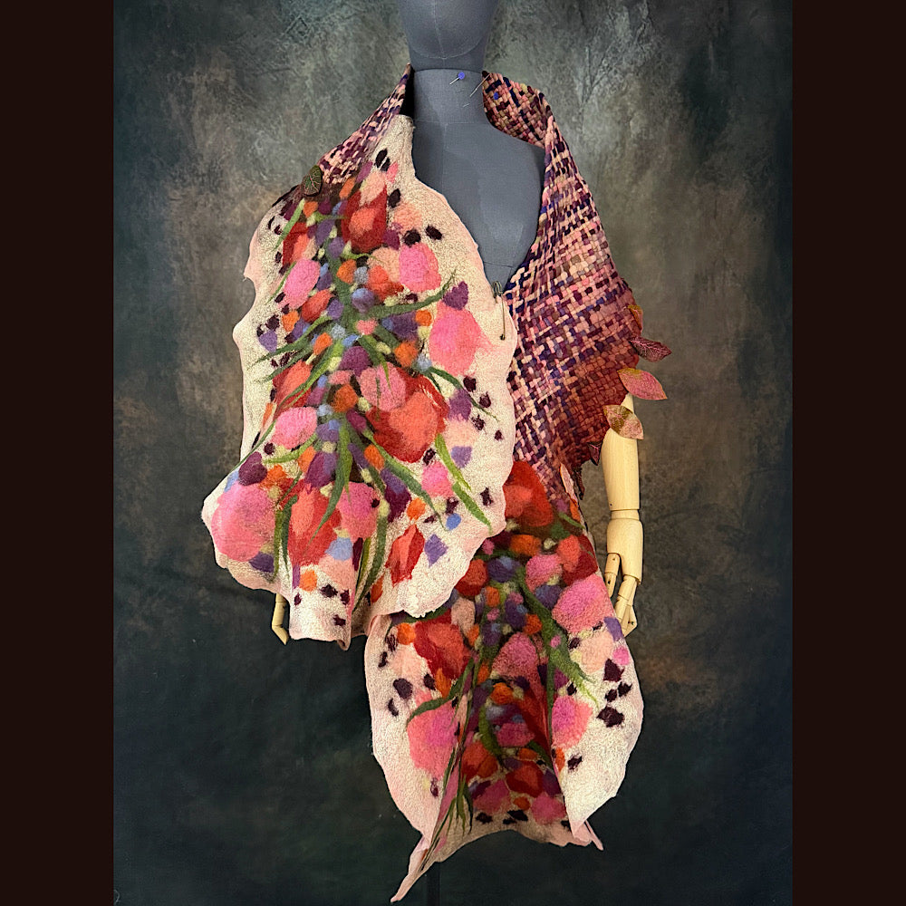 OOAK Handmade wool Felted Scarf 84” X 17” Original art work