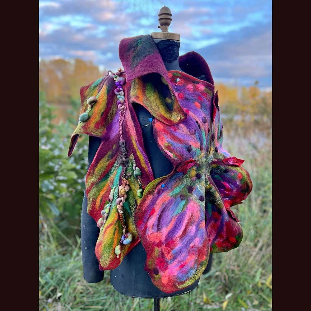 Wild Rose Felted Scarf 70” x 25”