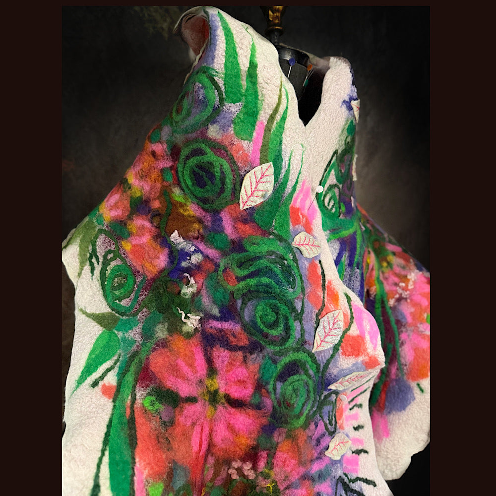 OOAK Handmade wool Felted Scarf 80” X 18”