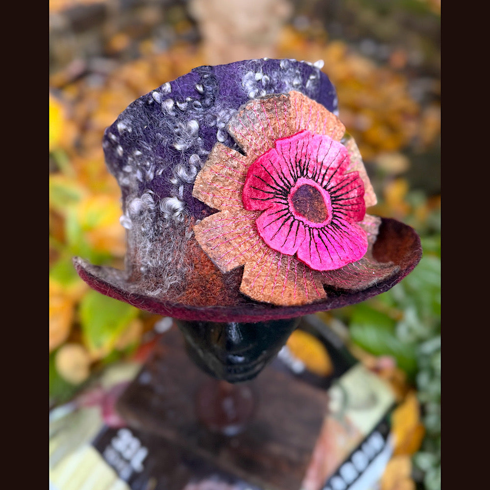 OOAK Handmade wool Felted hat 23.5” medium