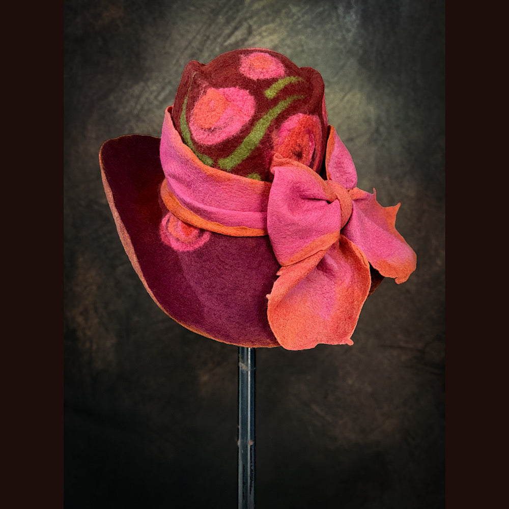 OOAK Handmade wool Felted hat 23.5” medium