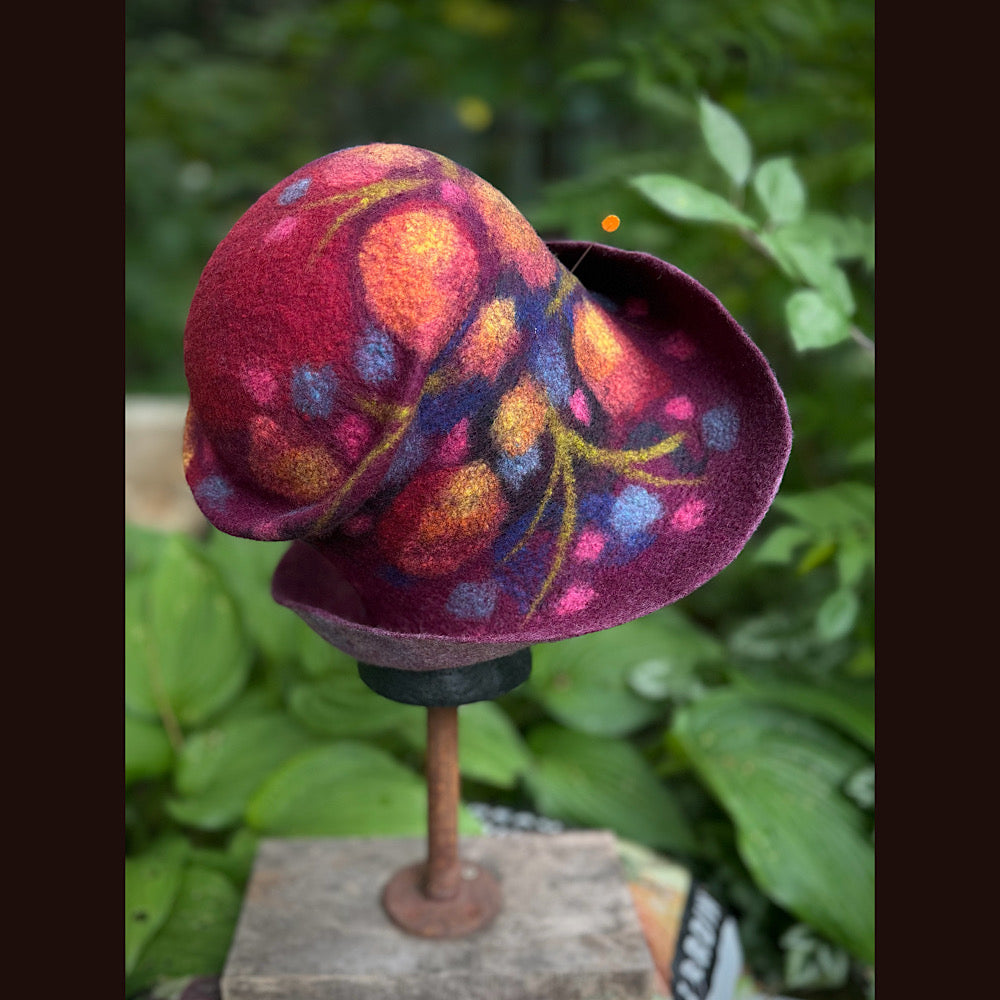 OOAK Handmade wool Felted hat 23.5” medium