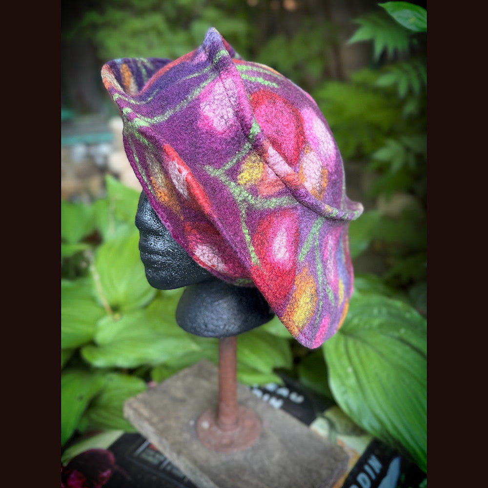 OOAK Handmade wool Felted hat 23.5” medium