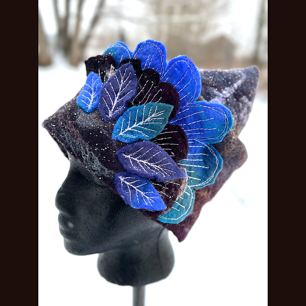 Felted toque hat with rose 24” large