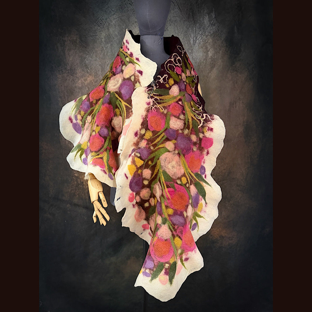 OOAK Handmade wool Felted Scarf 75” X 19”Original art work
