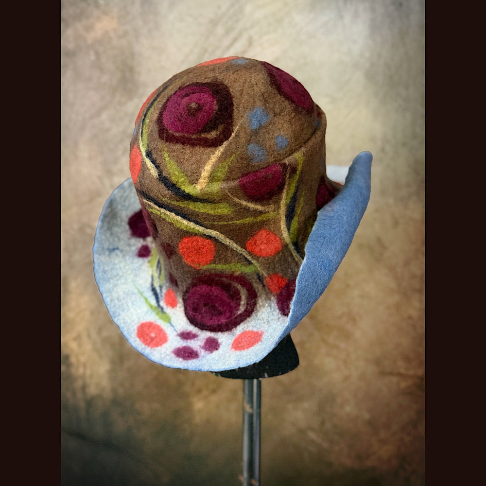 OOAK Handmade wool Felted hat 23.5” medium