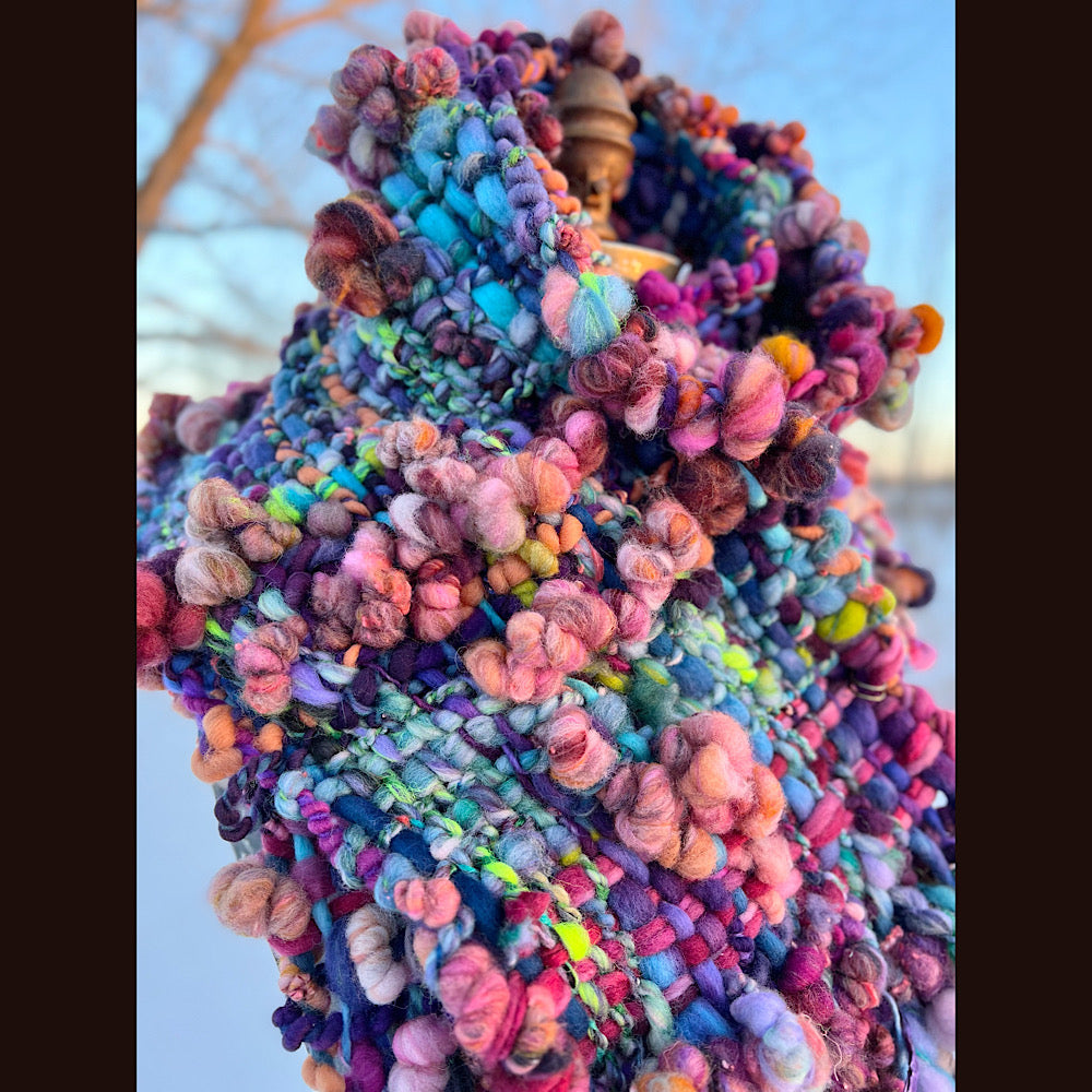 “Glorious innocence “ Woven scarf made of hand spun yarn 84” X 10”