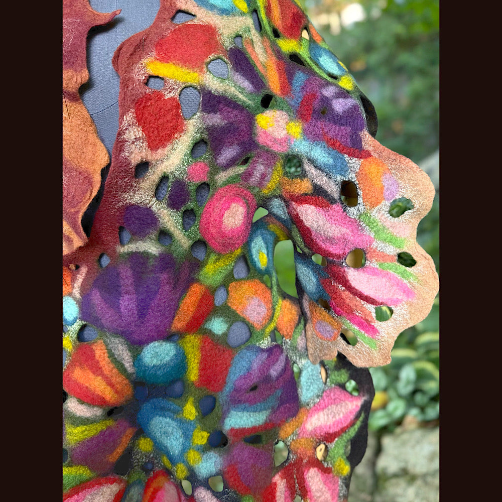 OOAK Handmade wool Felted Scarf 80” X 24”Original art work