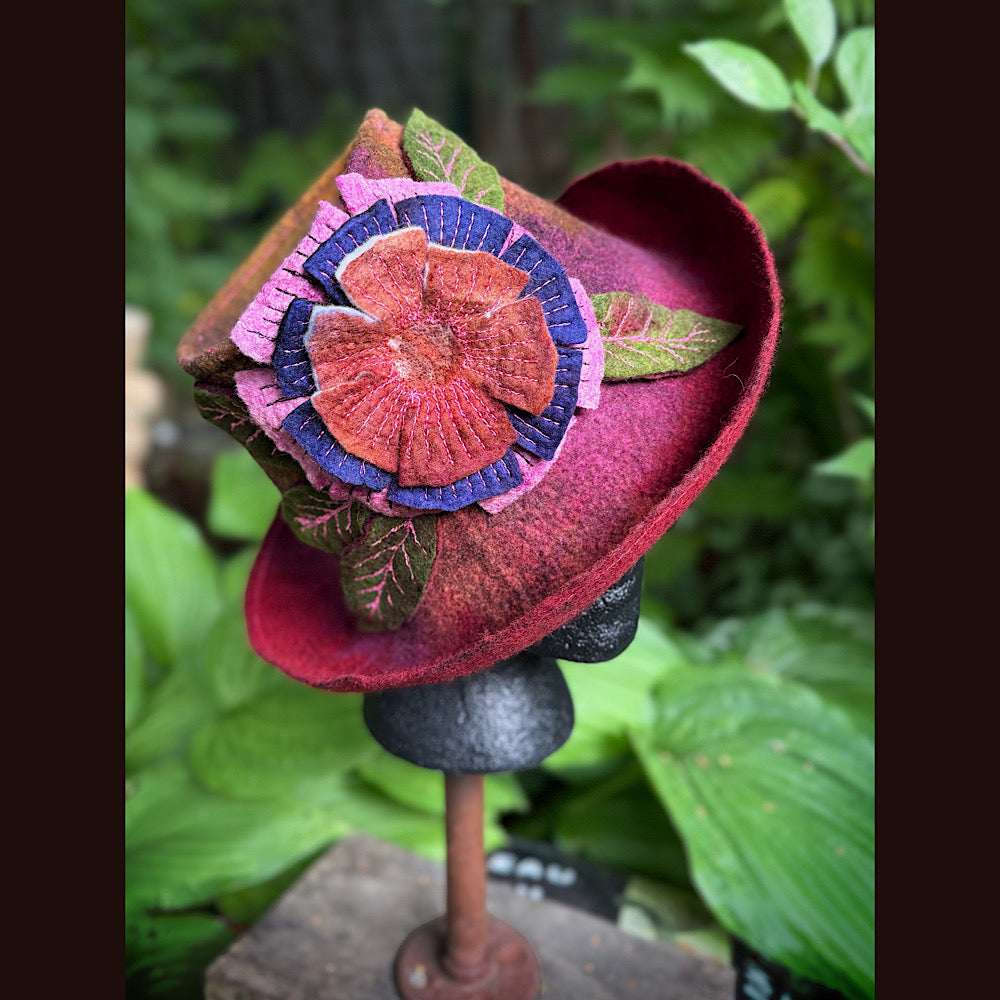 OOAK Handmade wool Felted hat 23.5” medium
