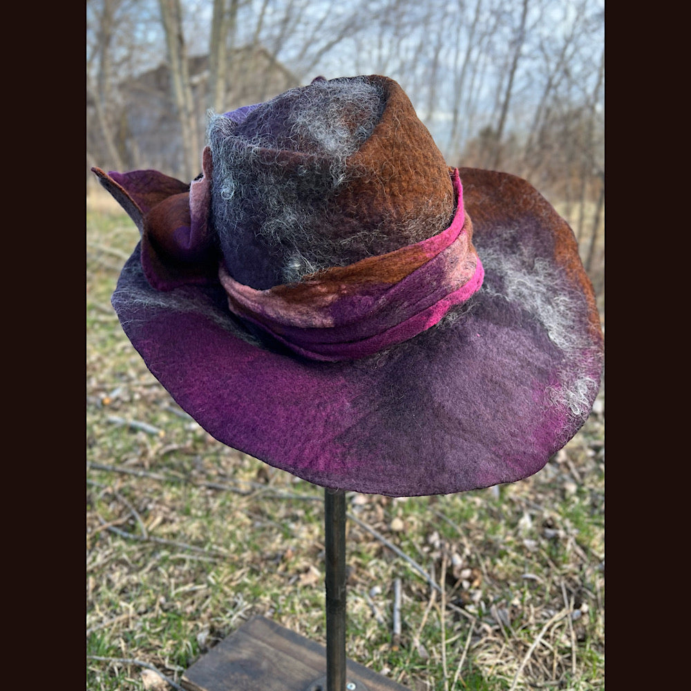 Large brim Felted hat with bow 24” large