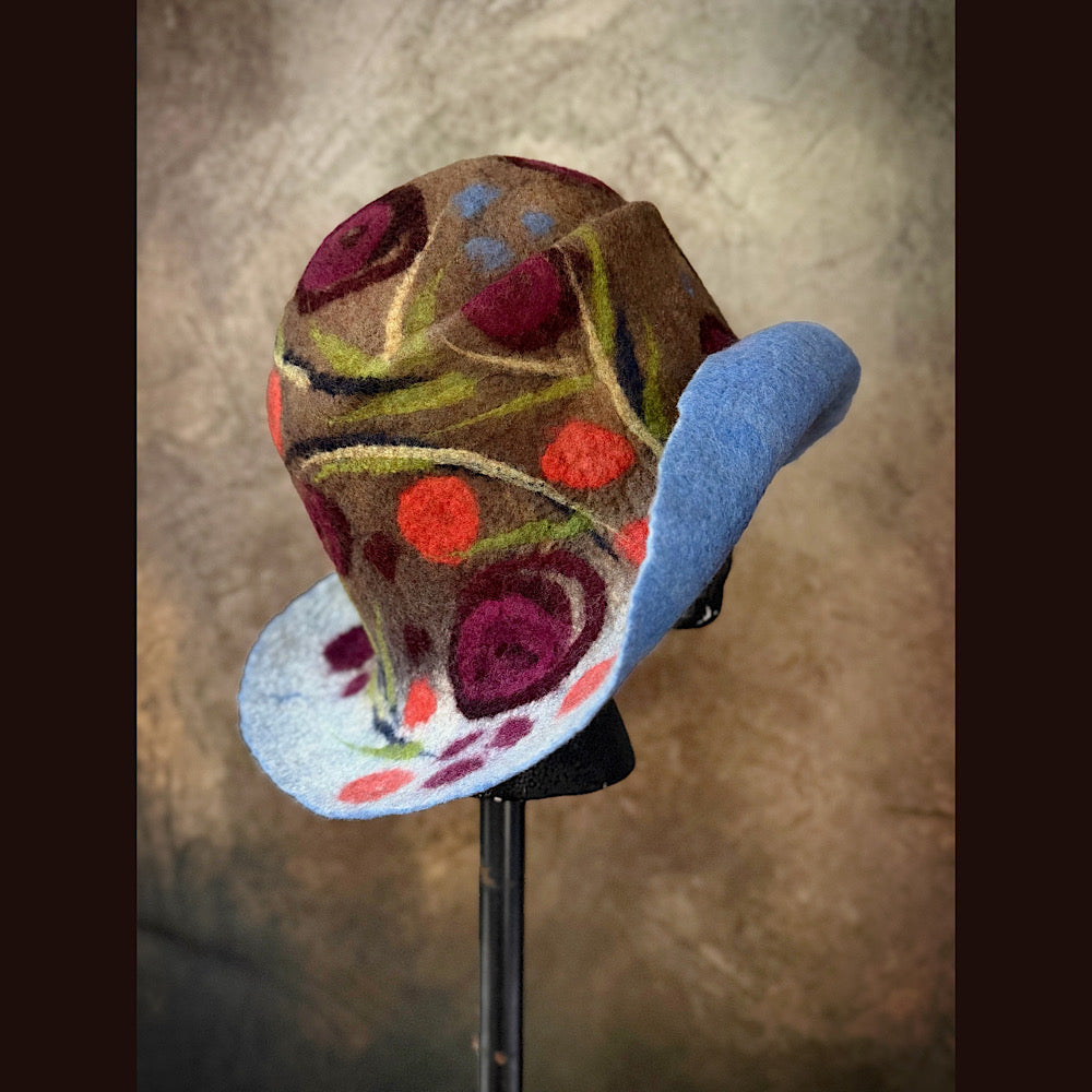OOAK Handmade wool Felted hat 23.5” medium