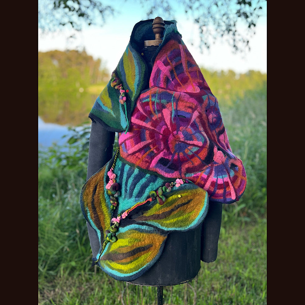 Roses Large Felted Shawl 60” X 21”