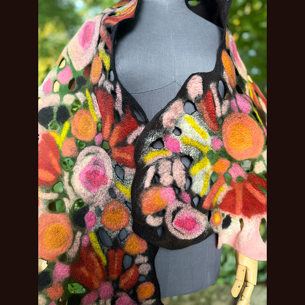 OOAK Handmade wool Felted Scarf 82” X 17” Original art work