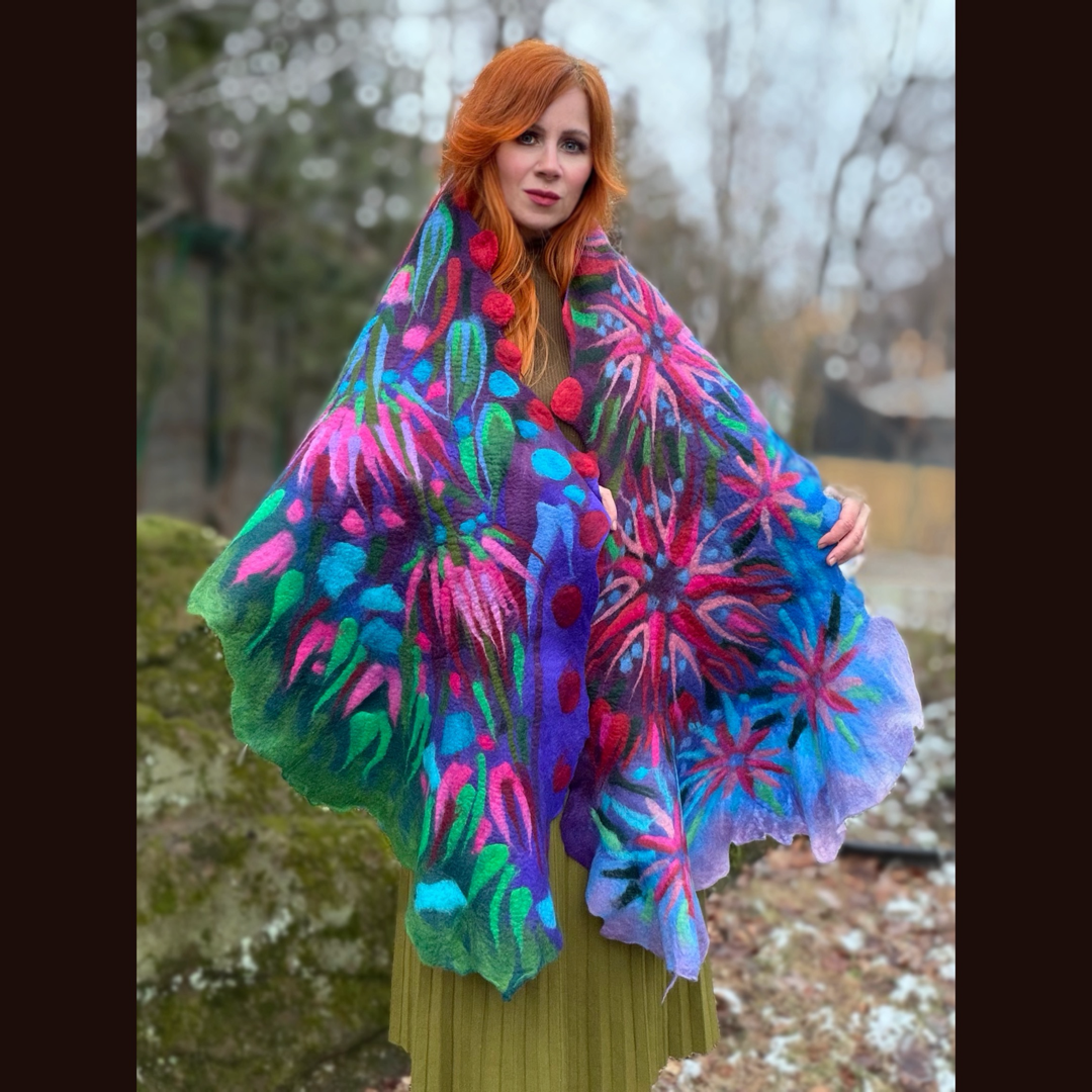 Handmade wool Felted Scarf 88” X 22”