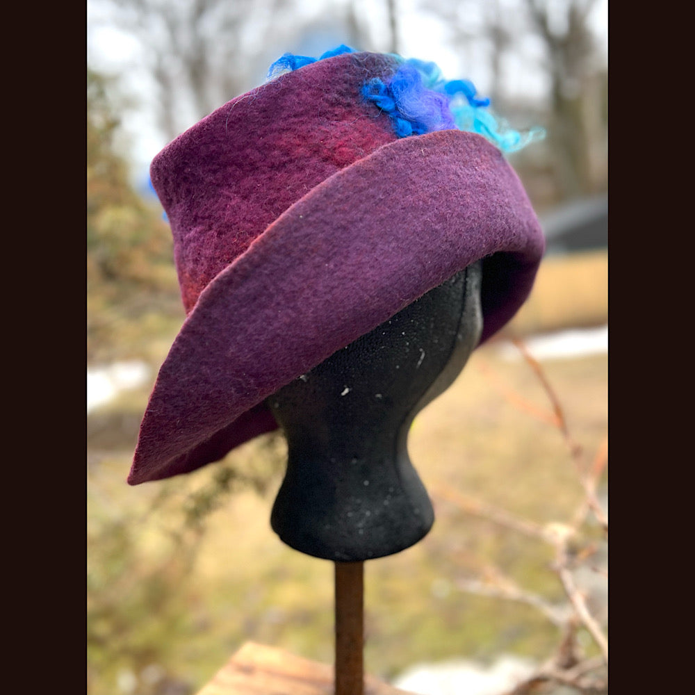 Felted top hat with flower 22” small