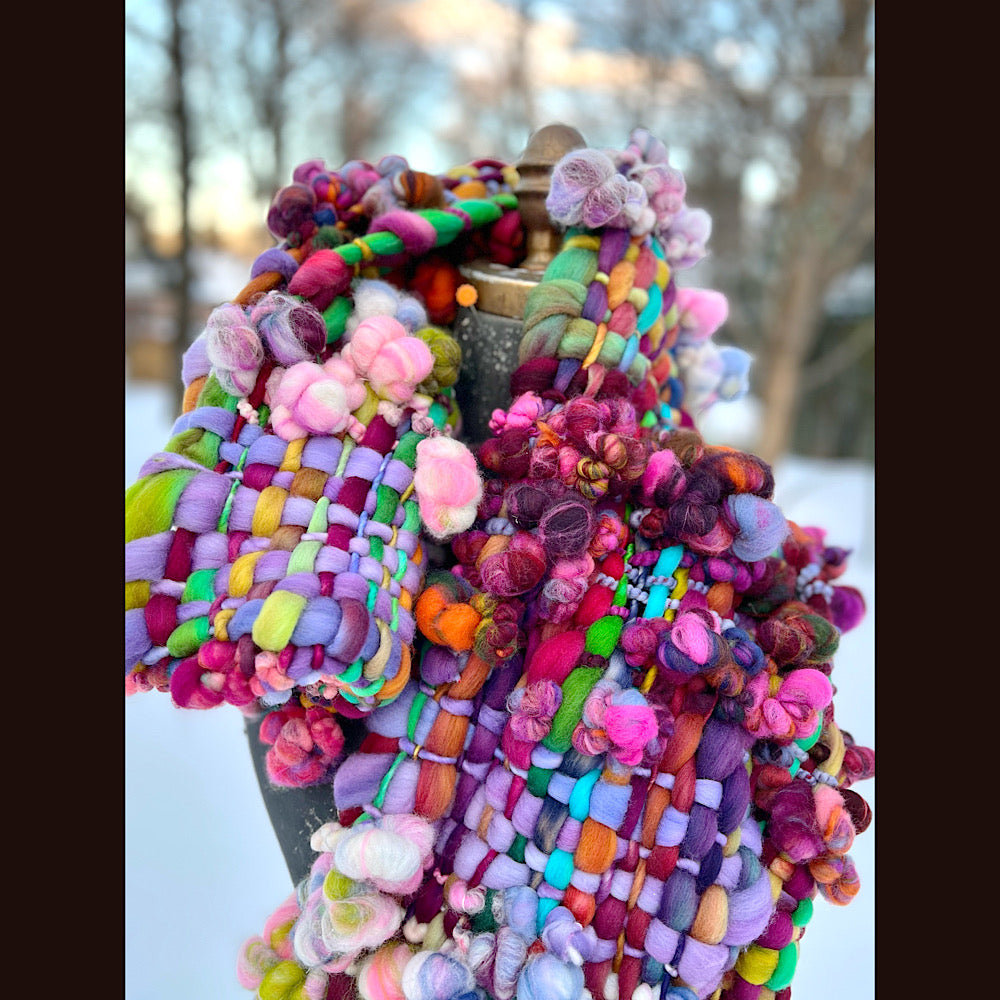 Winter rose Woven art yarn Scarf 100” X 8”