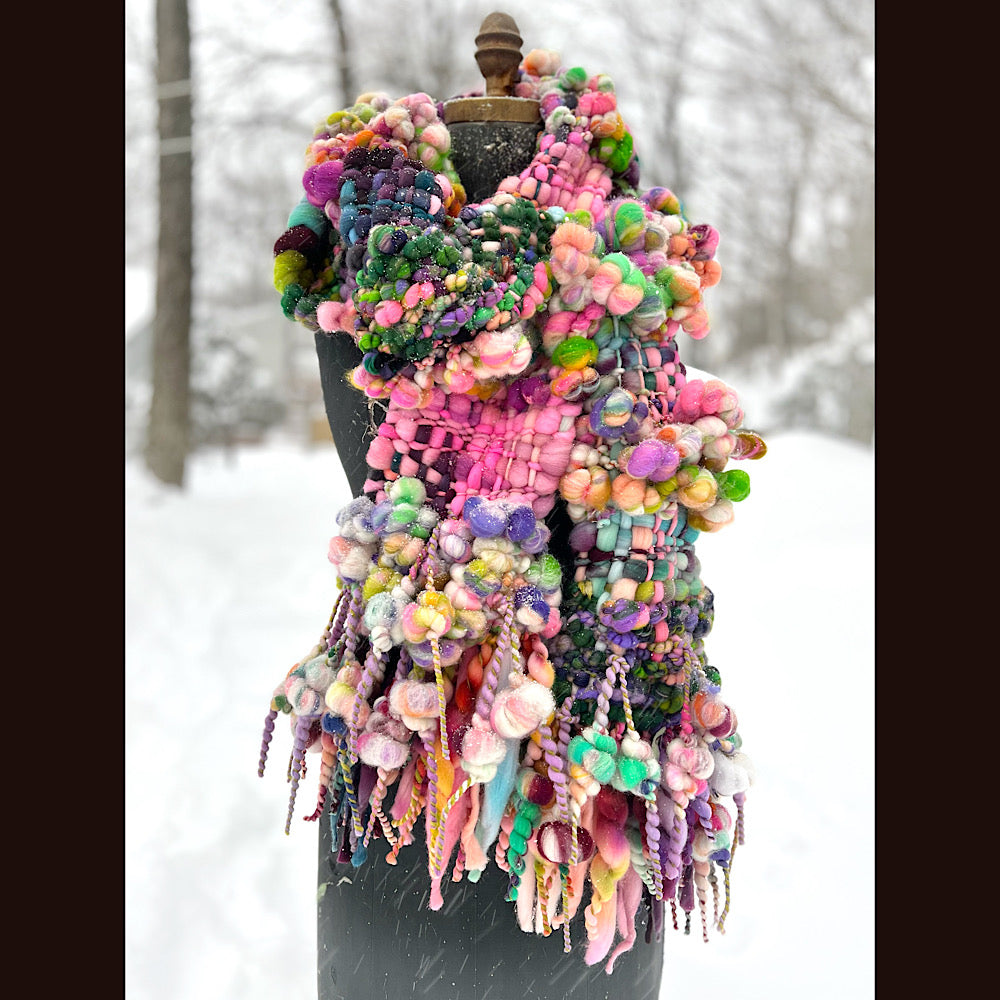 Frosted primroses woven art yarn Scarf 102” X 7”