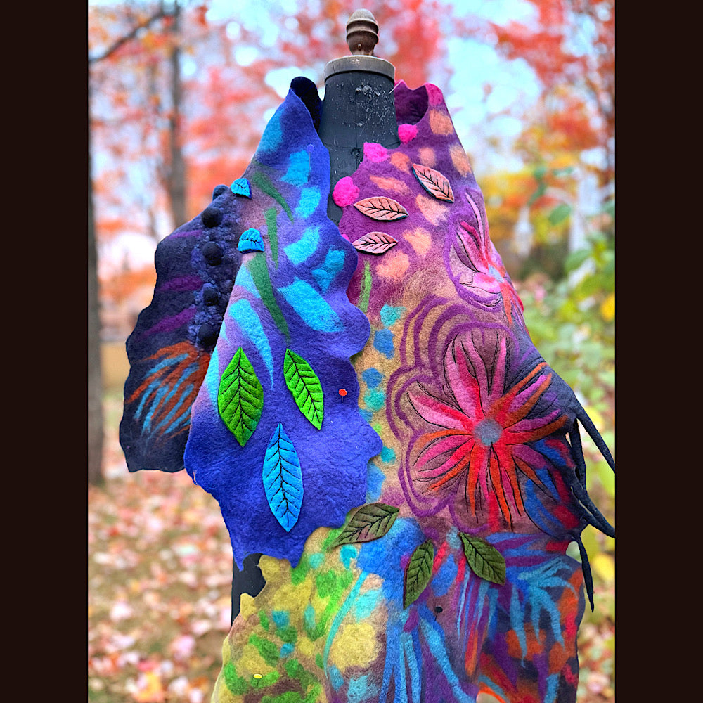 Handmade Felted Wool Scarf 74” X 33”