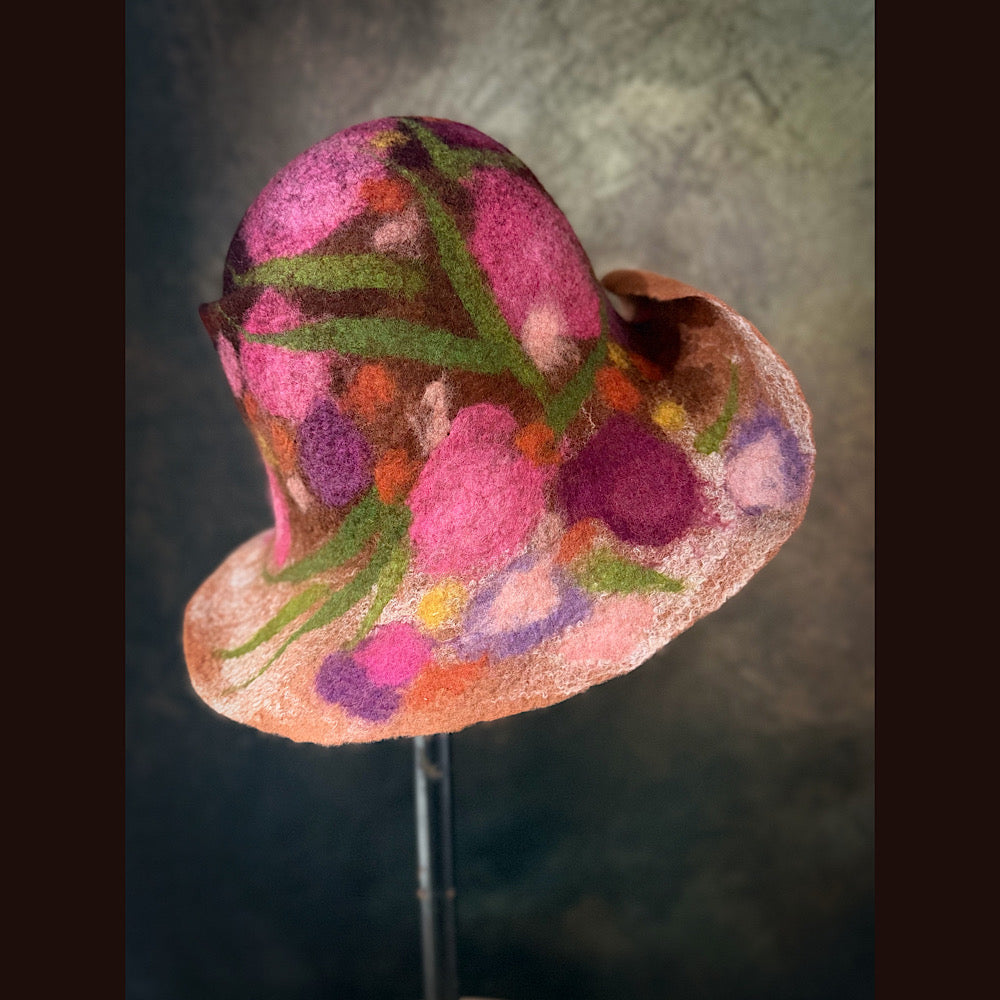 OOAK Handmade wool Felted hat 23.5” medium