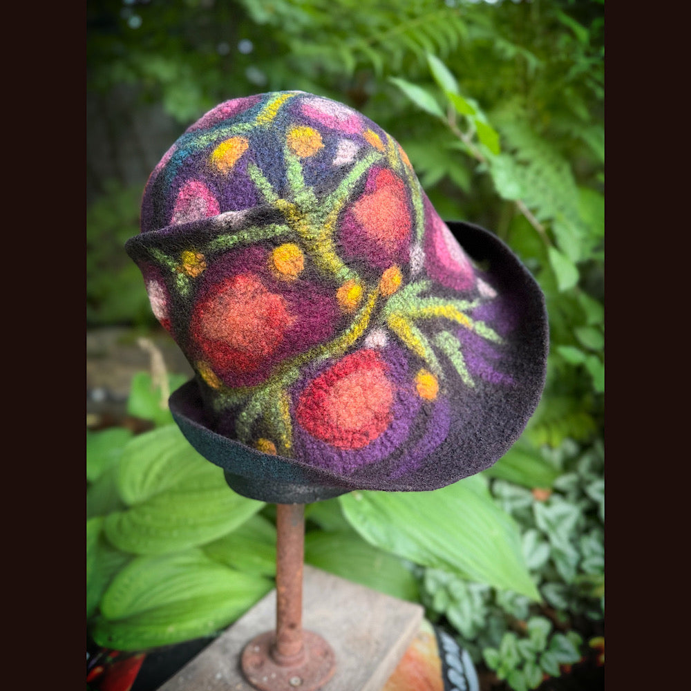 OOAK Handmade wool Felted hat 23.5” medium