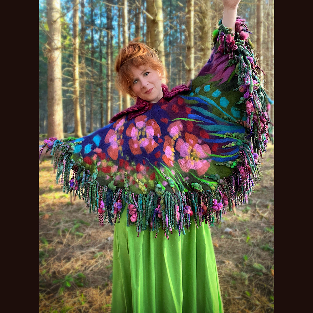 Felted cape with woven collar