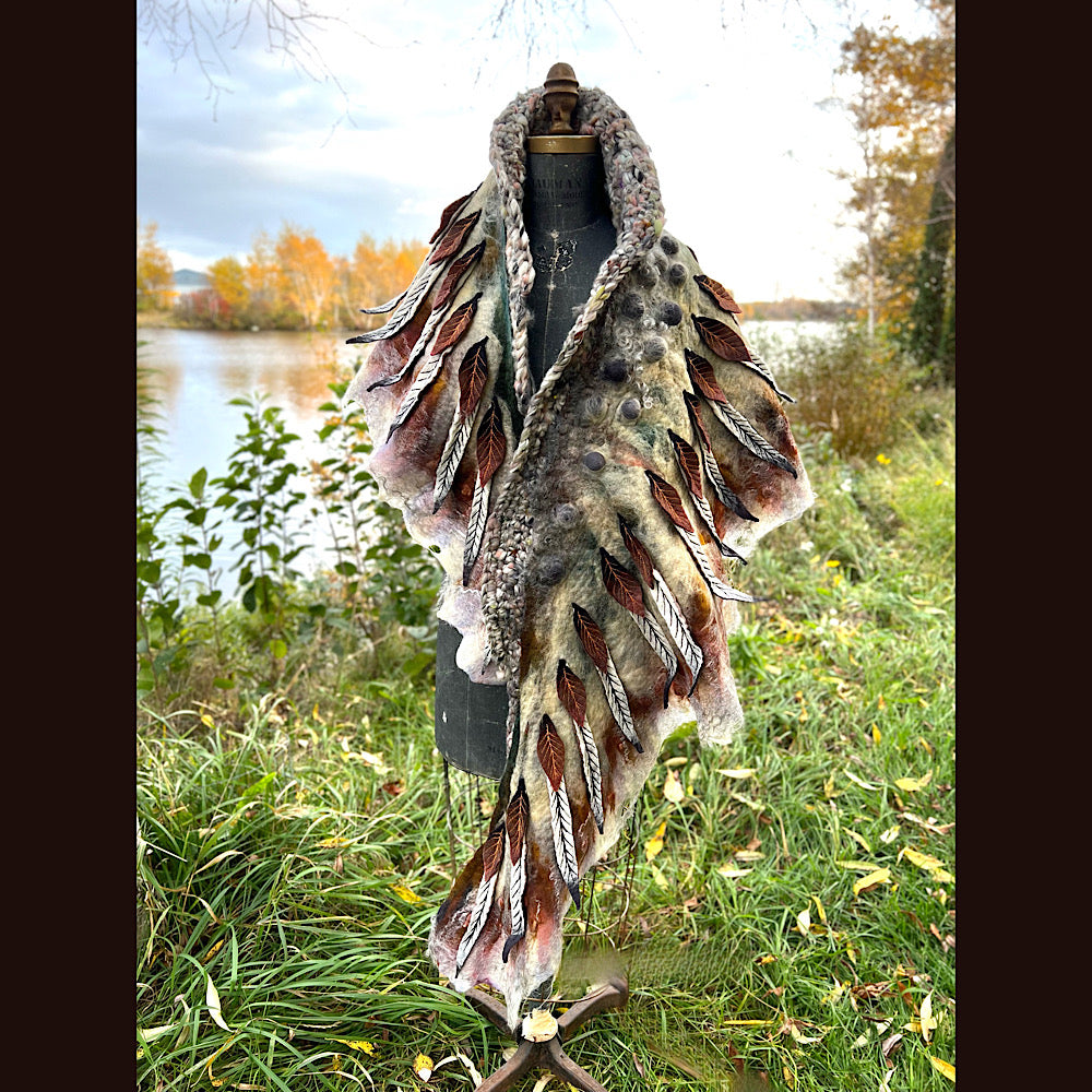 The Owl  felted shawl 80” X 25”