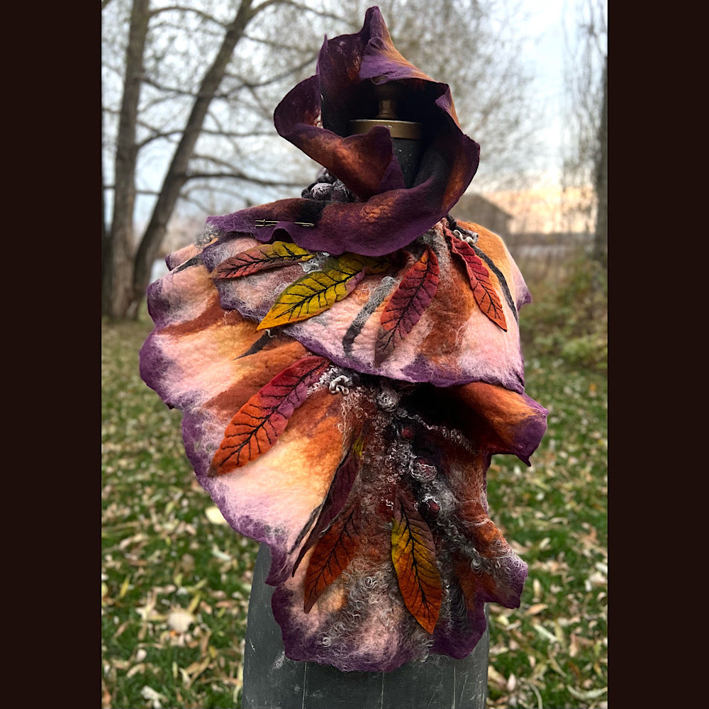 Autumn butterfly felted scarf 50” X 18”
