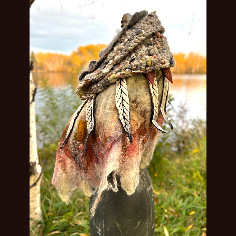 The Owl  felted shawl 80” X 25”