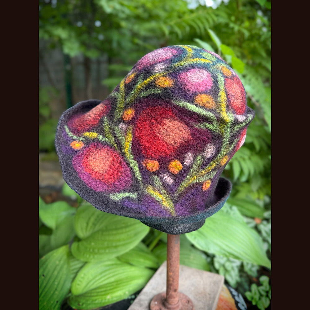 OOAK Handmade wool Felted hat 23.5” medium