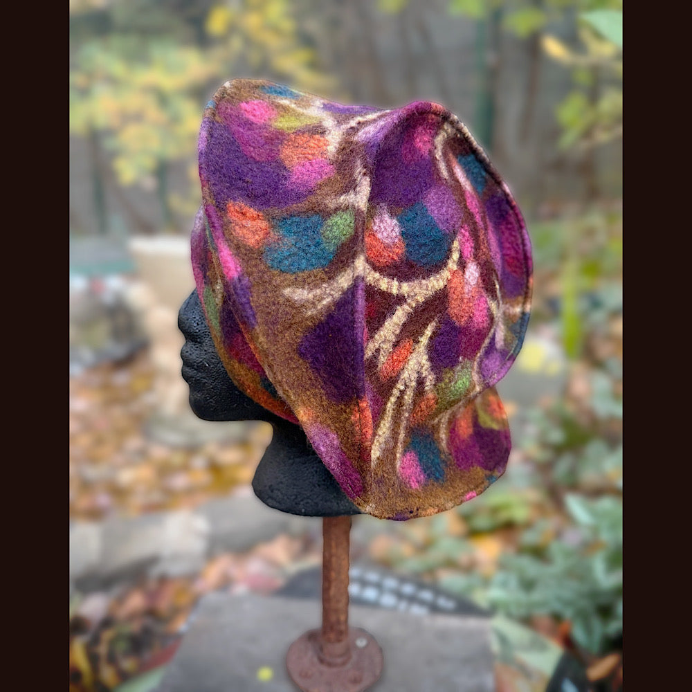 OOAK Handmade wool Felted hat 22.5” small